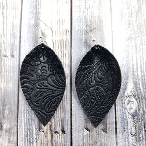 Black Tooled design Faux Leather Earrings!